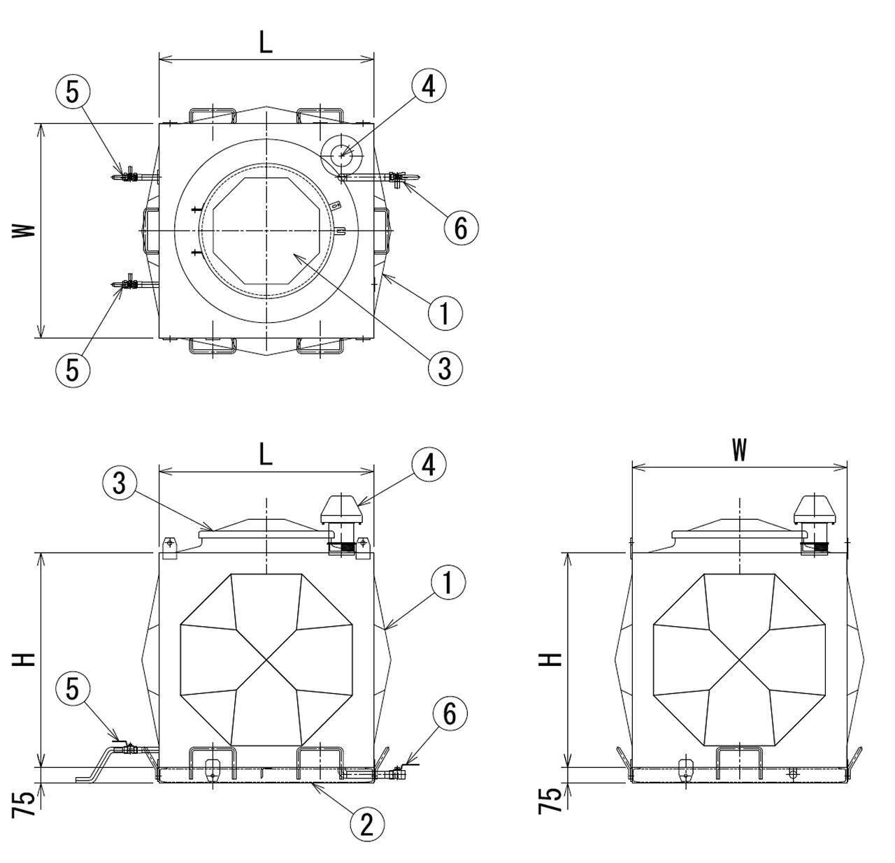 ステンレス給水タンクの寸法図